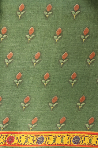 Floral Printed Motifs Fern Green Tussar Silk Saree