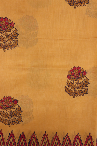 Floral Printed Motifs Yellowish Beige Silk Cotton Saree