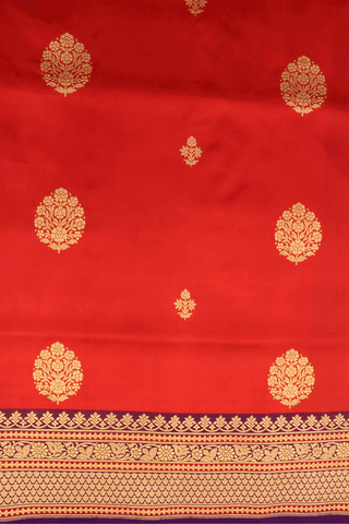Floral Zari Buttas Chilli Red Banarasi Silk Saree