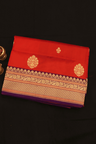 Floral Zari Buttas Chilli Red Banarasi Silk Saree
