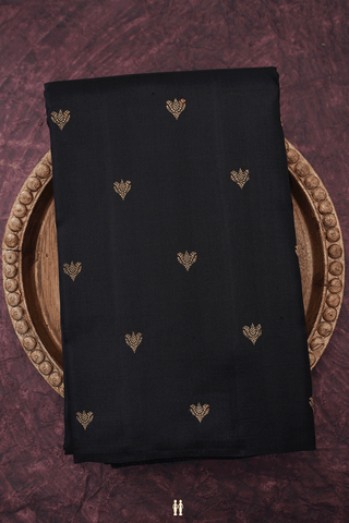 Floral Zari Buttis Black Kanchipuram Silk Saree