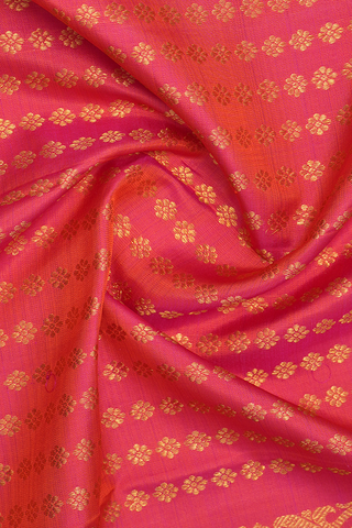 Floral Zari Buttis Coral Pink Kanchipuram Silk Dupatta