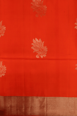 Floral Zari Design Reddish Orange Soft Silk Saree