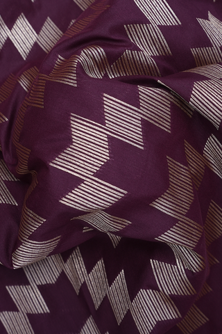 Geometric Zari Design Plum Purple Semi Banarasi Silk Saree