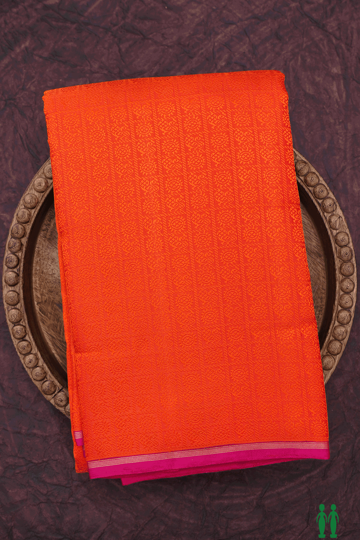 Jacquard Pattern Bright Orange Kanchipuram Silk Saree