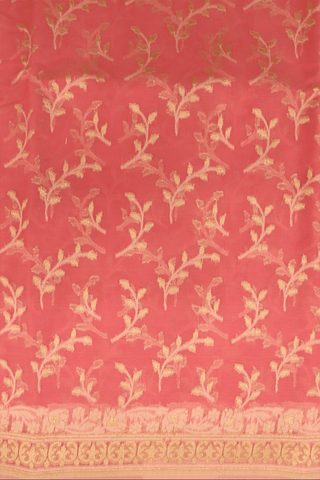 Leaf Zari Design Pastel Pink Semi Banarasi Silk Saree
