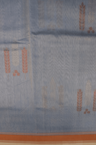 Leaf Zari Motifs Steel Blue Kora Silk Cotton Saree