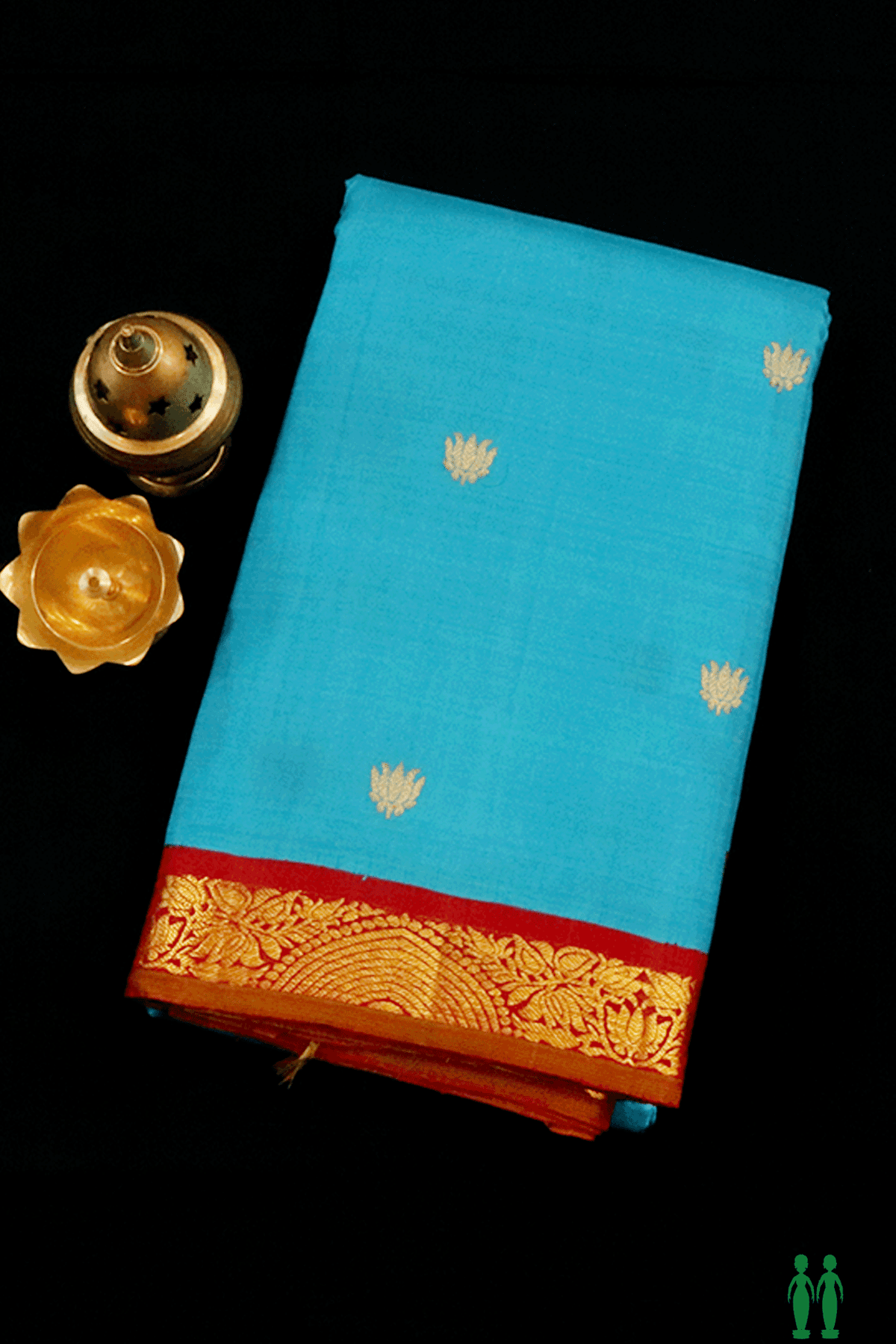 Lotus Zari Buttas Sky Blue Kanchipuram Silk Saree