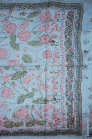 Floral Embroidered Design Pastel Blue Organza Silk Saree