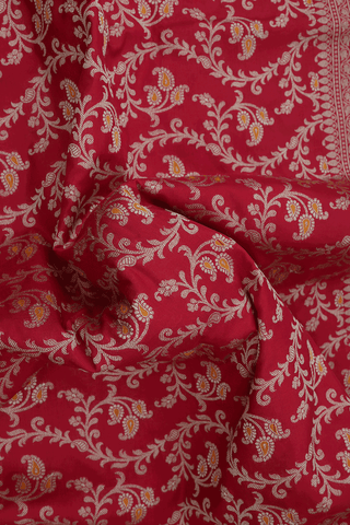 Paisley And Floral Design Scarlet Red Banarasi Silk Saree