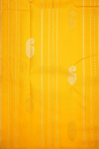 Paisley Floral Design Honey Yellow Kanchipuram Silk Saree