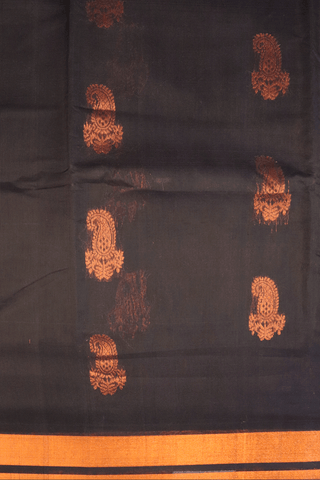 Paisley Zari Motifs Black Kora Silk Cotton Saree