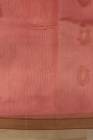 Paisley Zari Motifs Coral Pink Kora Silk Cotton Saree