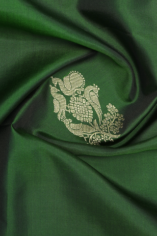 Peacock Floral Motifs Fern Green Kanchipuram Silk Dupatta