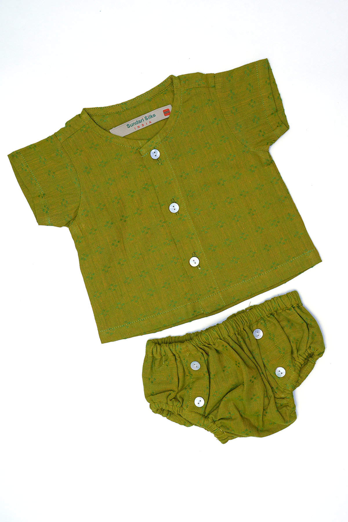 A-Line Pear Green Top And Diaper Infant Wear Boys Co-Ord Set Of 2