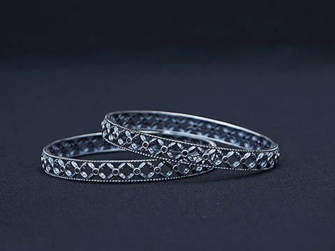Pure Silver With Oxidized Finishing Jaal Design Bangles