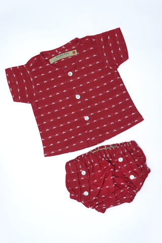 A-Line Red Top And Diaper Infant Wear Boys Co-Ord Set Of 2
