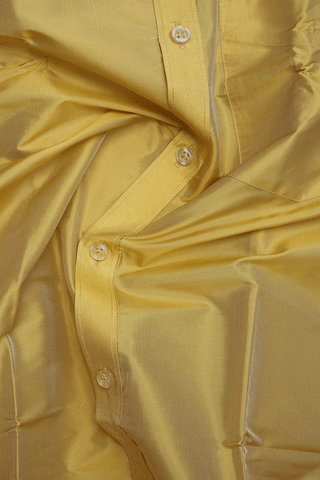 Regular Collar Plain Golden Yellow Silk Shirt With Dhoti Set
