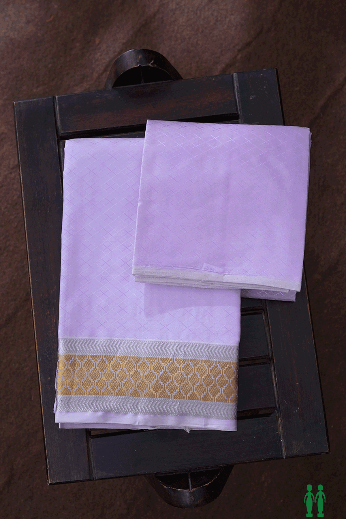 Self Design Lilac Purple Silk Dhoti With Angavastram Set