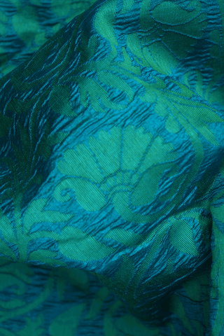 Self Floral Design Peacock Green Raw Silk Saree