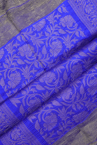 Self Floral Design Royal Blue Raw Silk Saree