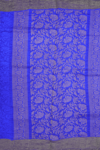Self Floral Design Royal Blue Raw Silk Saree