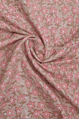 Split V-Neck Floral Design Rose Brown Cotton Short Kaftan