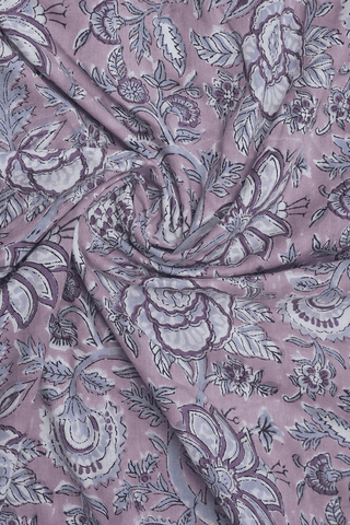 Split V-neck Floral Printed Lilac Purple Cotton Short Kaftan