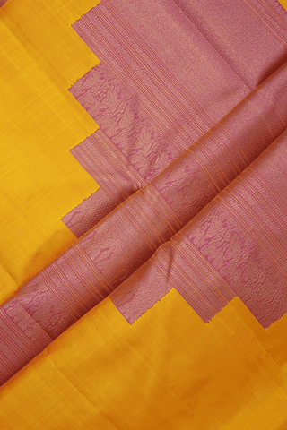 Step Design In Pallu Plain Yellow Kanchipuram Silk Saree