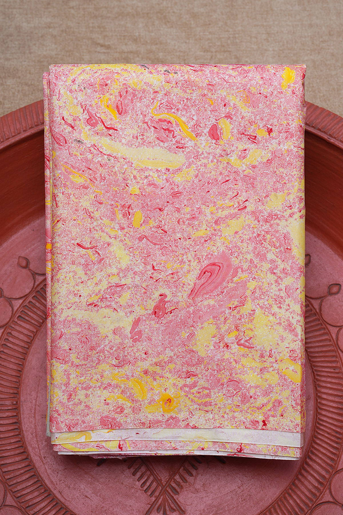 Stone Texture Design Pink And Yellow Hand Marble Silk Saree