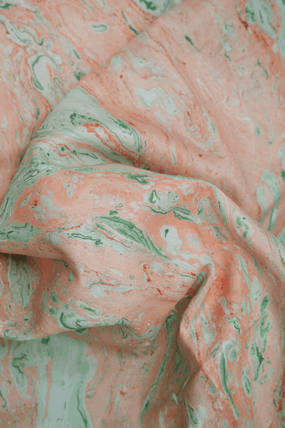 Stone Texture Design Green And Orange Hand Marble Silk Saree