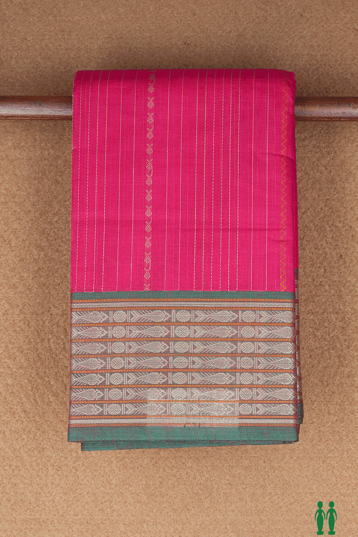 Striped Threadwork Design Rani Pink Kanchi Cotton Saree