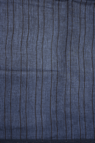 Stripes Design Dark Grey Semi Linen Saree
