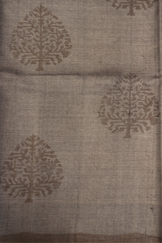 Tree Printed Motifs Stone Grey Tussar Silk Saree