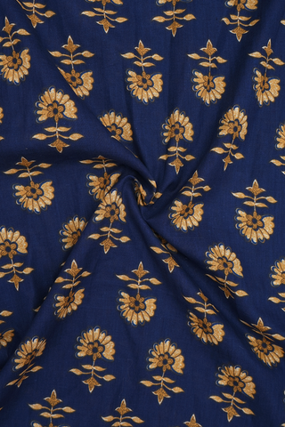 V- Split Neck Floral Design Oxford Blue Cotton Salwar Set