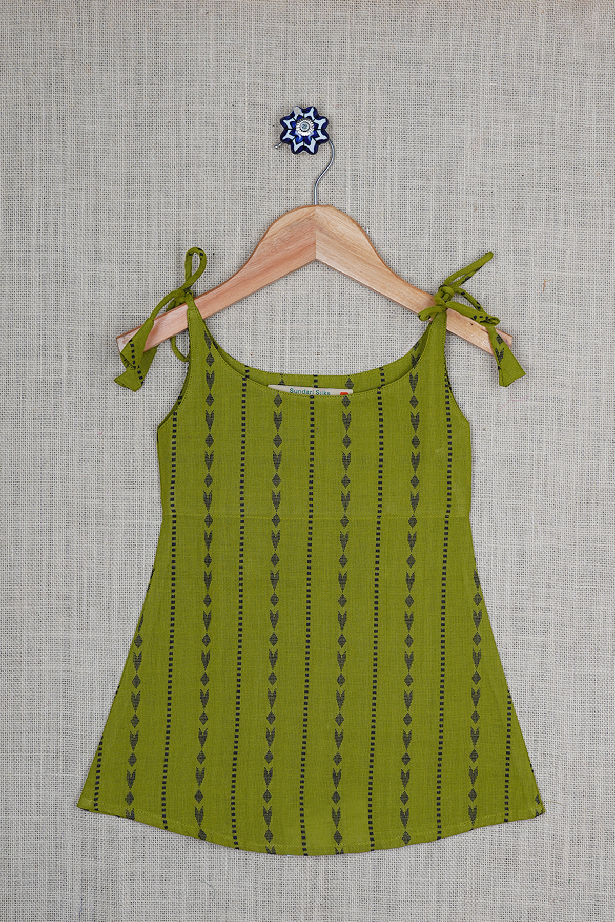 Assorted With Tie-up Fern Green Cotton Baby Frock