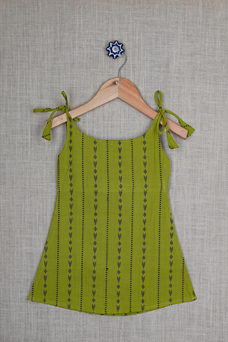 Assorted With Tie-up Fern Green Cotton Baby Frock