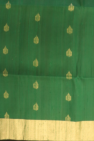 Zari Buttas Emerald Green Raw Silk Saree