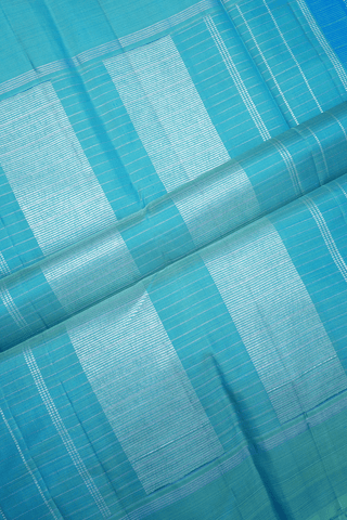 Zari Checked Design Cerulean Blue Kanchipuram Silk Saree