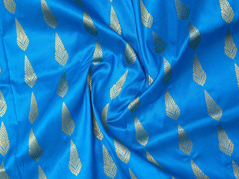 Zari Motifs Azure Blue Kanchipuram Pavadai Sattai Material