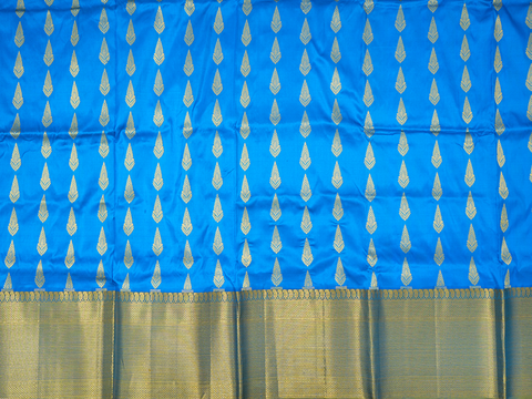 Zari Motifs Azure Blue Kanchipuram Pavadai Sattai Material
