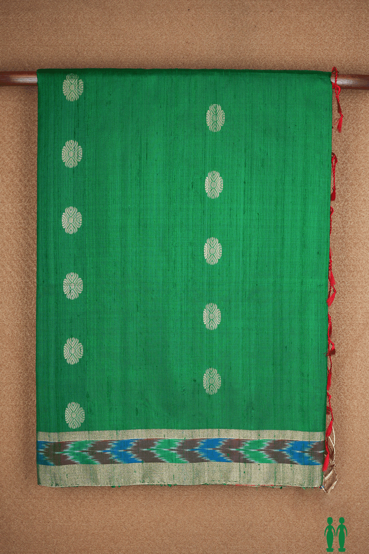 Zari Motifs Emerald Green Raw Silk Saree