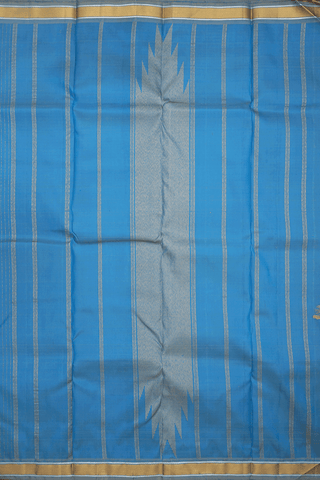 Zari Striped Design Cerulean Blue Kanchipuram Silk Saree