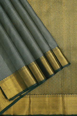 Zari Stripes Design Dusty Green Kanchipuram Silk Saree