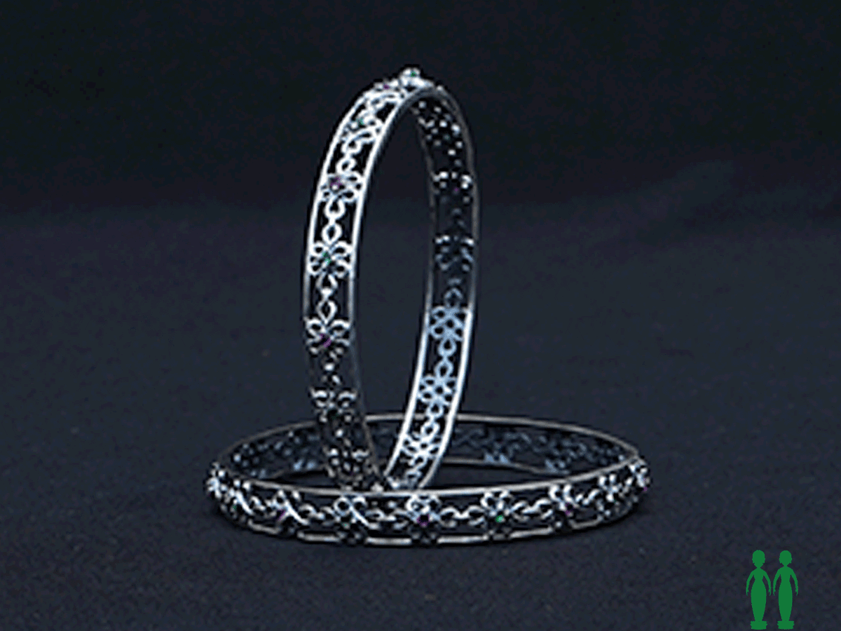 Pure Silver With Floral Design Light Weight Bangles