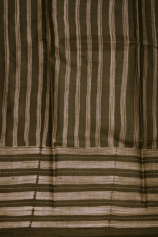 Shibori Design Olive Brown Tussar Silk Saree