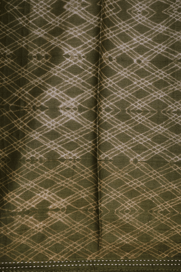 Shibori Design Olive Brown Tussar Silk Saree