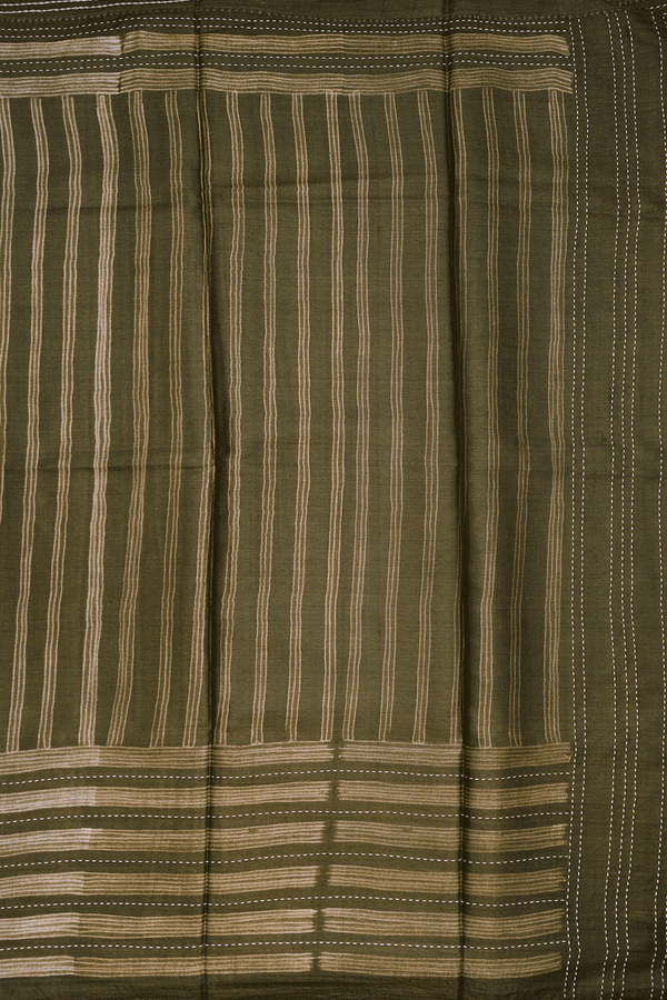 Shibori Design Olive Brown Tussar Silk Saree