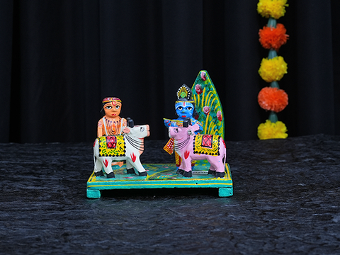 Cow And Krishna Standing Under Tree Playing Flute Showpiece
