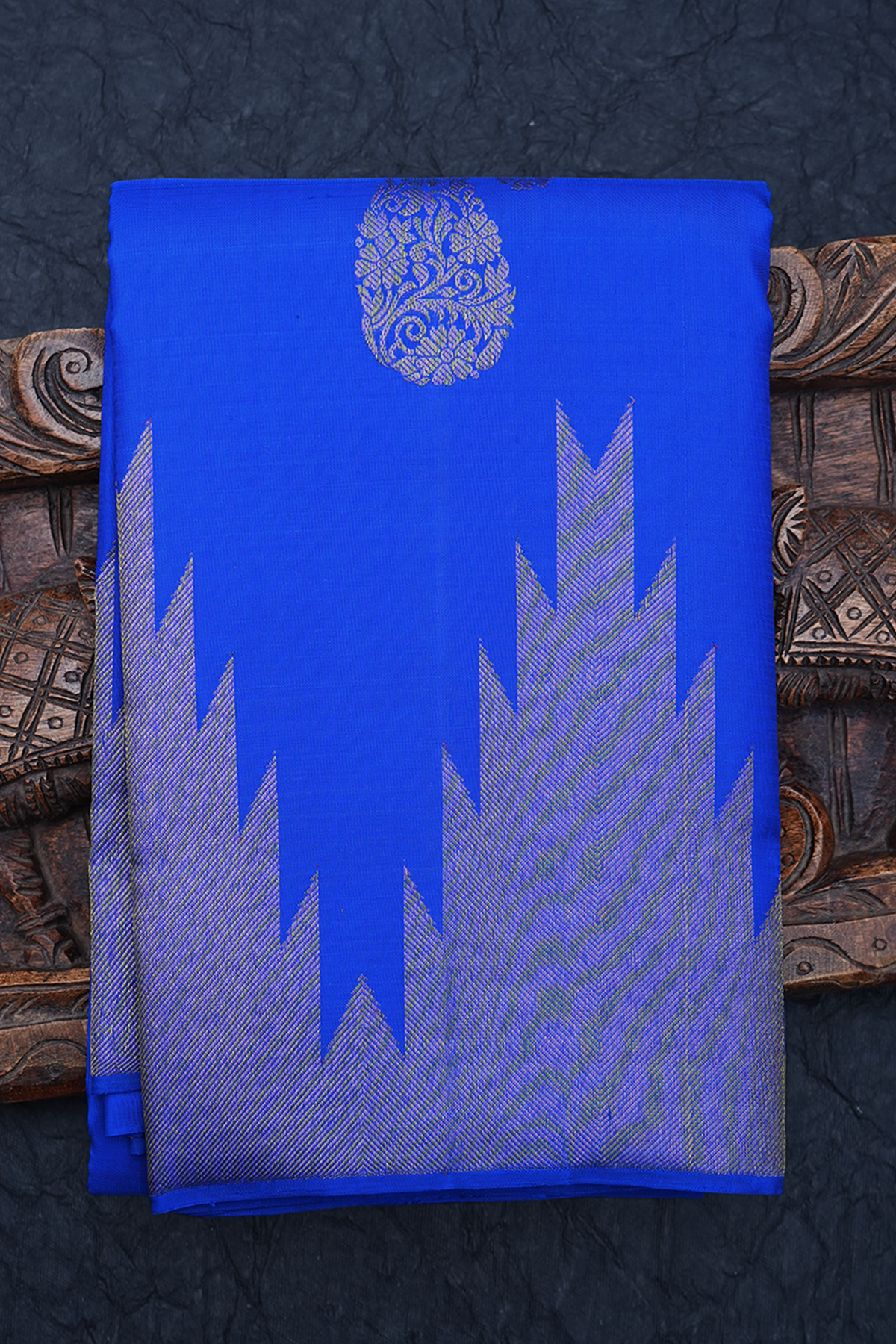 Paisley Motifs Indigo Blue Kanchipuram Silk Saree